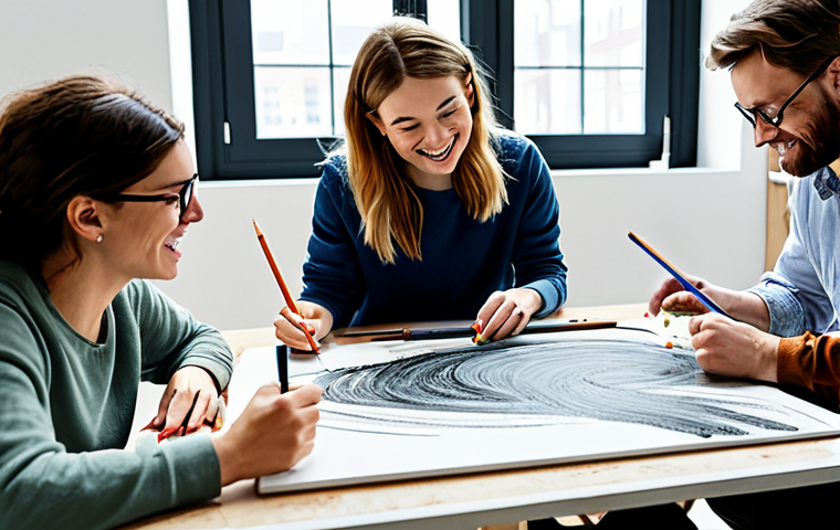 미술문화기획사의 효과적인 팀 빌딩 전략 - A vibrant, modern art studio filled with natural light. A diverse group of creative professionals, d...