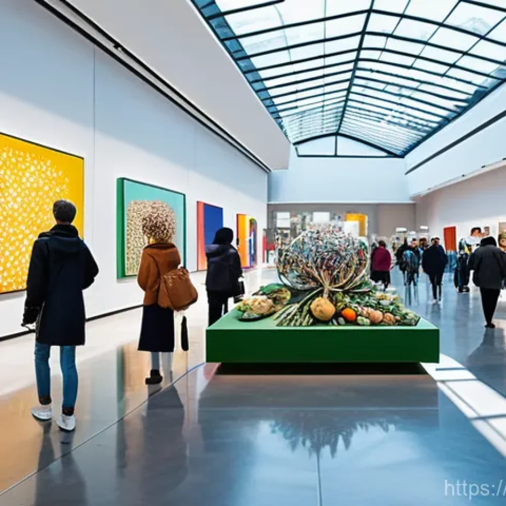 미술문화기획사의 글로벌 프로젝트 성공 사례 - **A modern, luxurious department store interior transformed into a vibrant contemporary art museum.*...