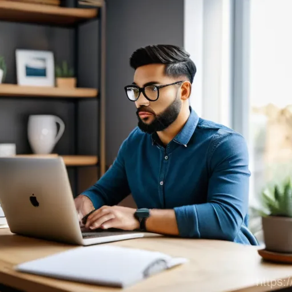 미술문화기획사의 자격증 시험 신청 절차 - A focused and diverse professional individual, casually dressed in smart-casual attire, sitting comf...