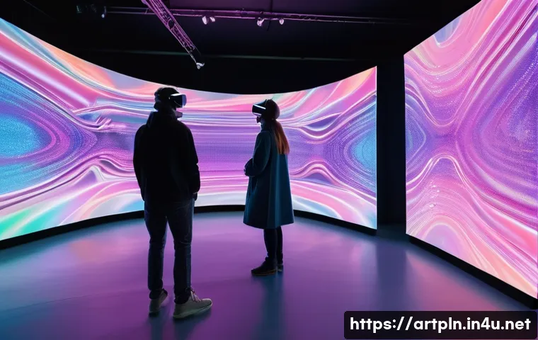 미술문화기획사의 자격 시험 주제 예측 - **Immersive Digital Art Experience in a Futuristic Gallery:** A modern, spacious art gallery bathed ...