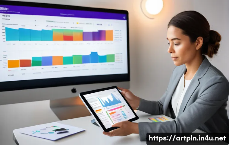 미술문화기획사의 주요 직업적 위험 관리 - A focused female creative agency owner, in her late 30s, is meticulously reviewing a detailed digita...